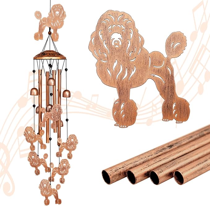 Poodle Wind Chimes for Outside, Metal Windchimes Outdoors, Poodle Gifts for Women/Men, Memorial/Birthday Gifts, Garden Decor for Outside, Patio or Yard, Durable Chimes for Outdoors