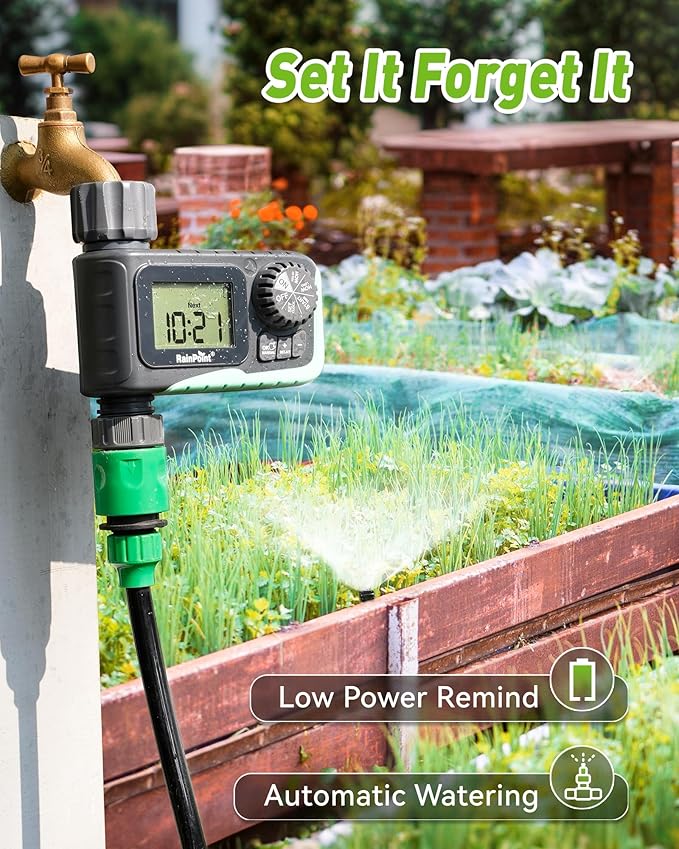 RAINPOINT Sprinkler Timer Outdoor, Water Timer for Garden Hose, Programmable Watering Irrigation Timer with Rain Delay/Manual, V2, 2024 Release(Plastic)