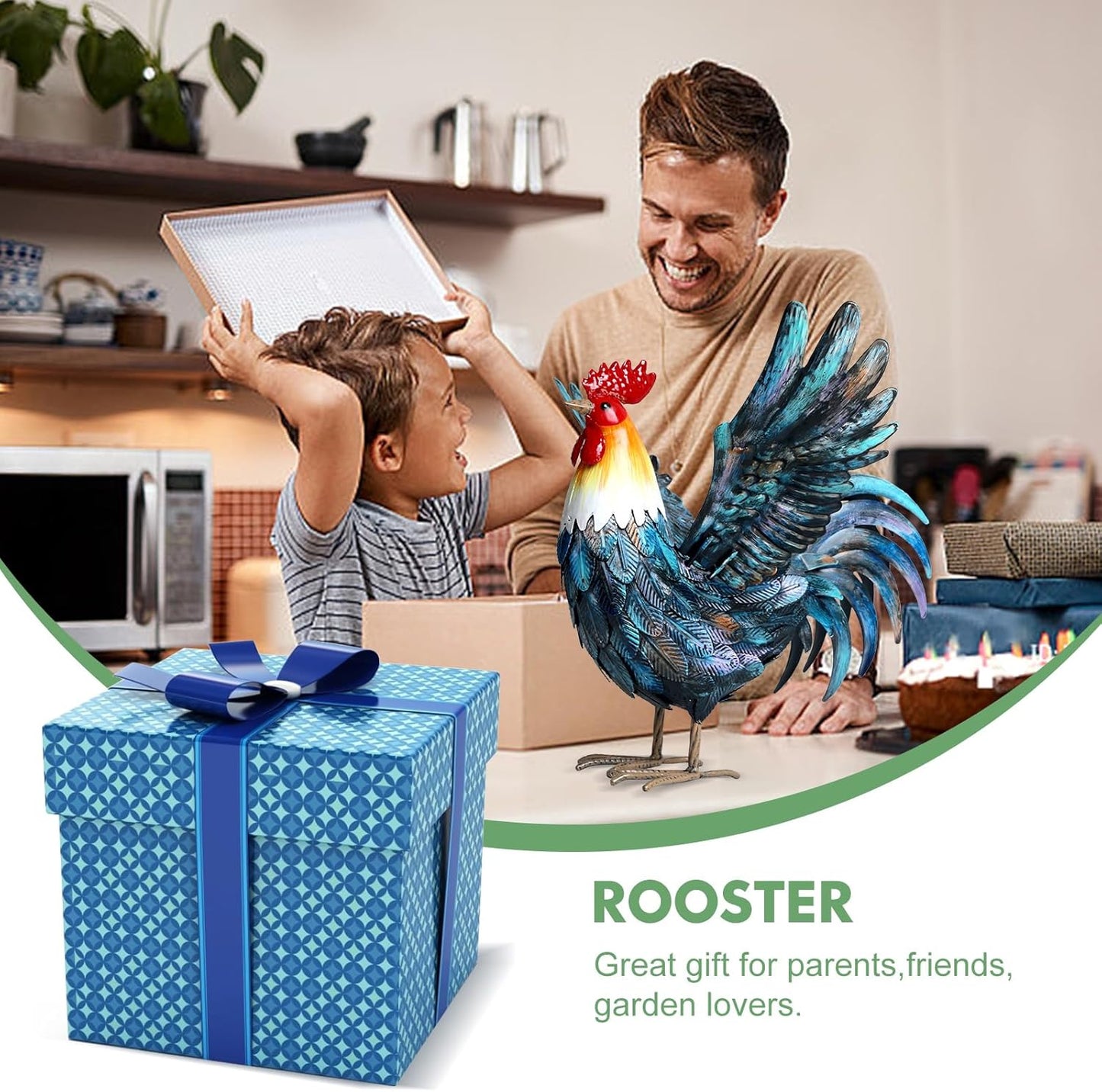 Metal Rooster Decor Garden Statue Yard Art Decoration Outdoor Chicken Kitchen Decor for Backyard Patio Kitchen Lawn for Women Mom