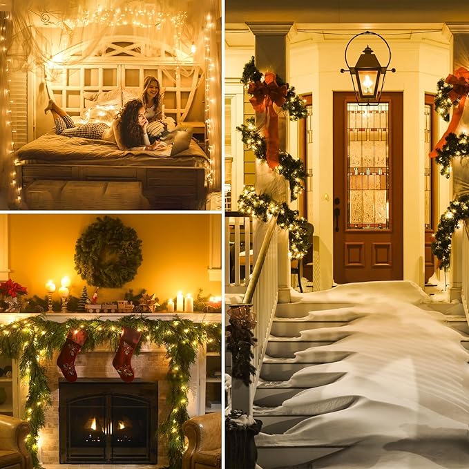 Voice Control Smart Christmas Lights Indoor Outdoor, Clear Wire 66Ft 200 LED String Lights Waterproof, 12 Modes Twinkle Fairy String Light for Xmas Tree Wedding Party Bedroom Decorations (Warm White)