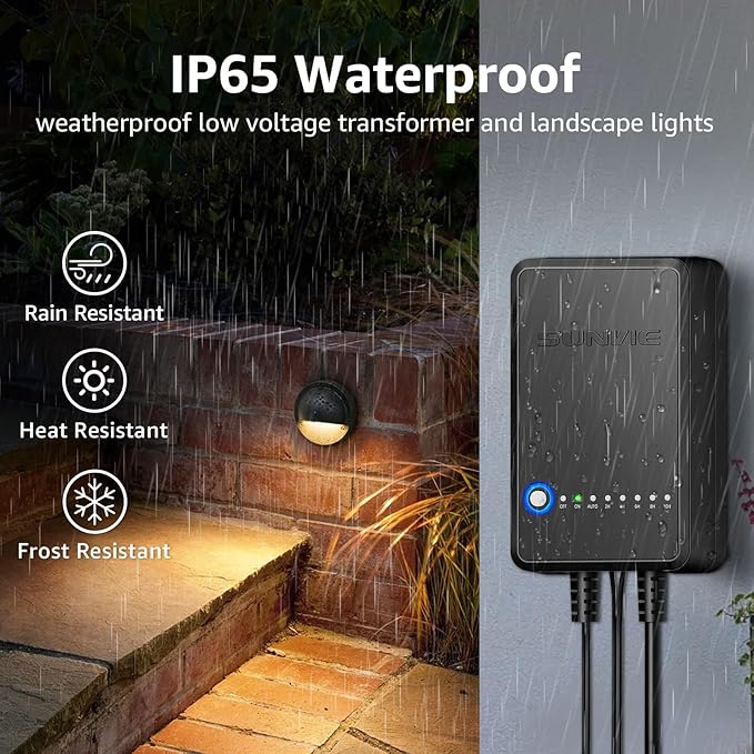 SUNVIE All-in-One Low Voltage Deck Lights Kit, 8 Pack 5W Low Voltage Landscape Lighting with 60W Transformer 100FT Wire and Connectors, 3000K 12-24V AC/DC LED Deck Step Lights for Fence Post Patio