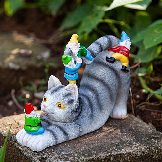Cat Gnomes Garden Statues,Cat Sculpture Decorations Outdoor Lawn & Yard Figurine,for Women Mother Kids,Cat Lover Gifts,Patio, Balcony, Yard, Lawn Ornament