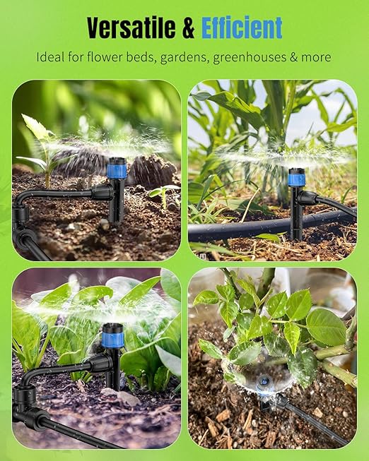 Pawfly 100 Pcs Drip Irrigation Emitters for 1/4" Drip Irrigation Tubing, Drip Emitters Sprinkler Heads for Plants Watering System, Garden Drippers with Adjustable 360 Degree Water Flow