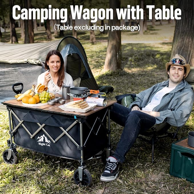 Night Cat Collapsible Wagon for Camping: 150L Garden Gart with Wheels Heavy Duty - Folding Utility Wagon for Outdoor