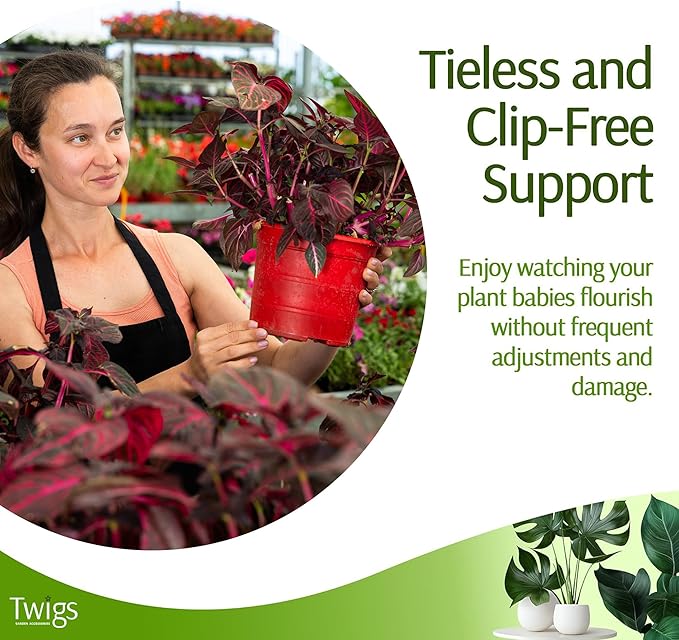 Twigs - Plant Support Stakes for Indoor, Outdoor & Climbing Plants, Gardening Supplies, Garden Accessories, Trellis & Ring Alternative, Made in USA - Begonia (Red), 10 Pack, 12" L, Mini Twigs