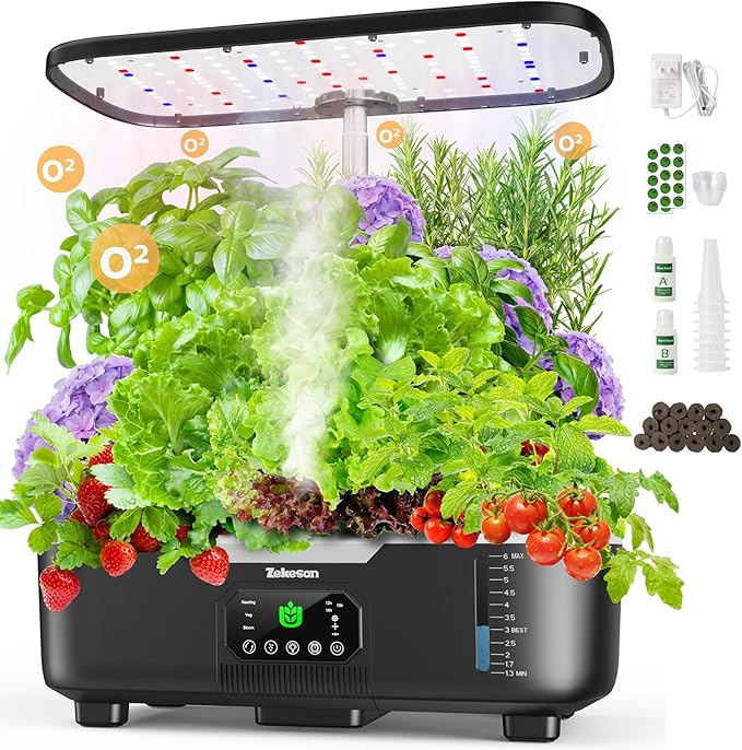 Misting Hydroponic Growing System Kit 15-Pods Indoor Smart Herb Garden Planter with LCD Touch Panel 6L Large Tank for Herb/Vegetables/Flowers/Fruits,Birthday&Christmas Gifts for Gardening Beginners