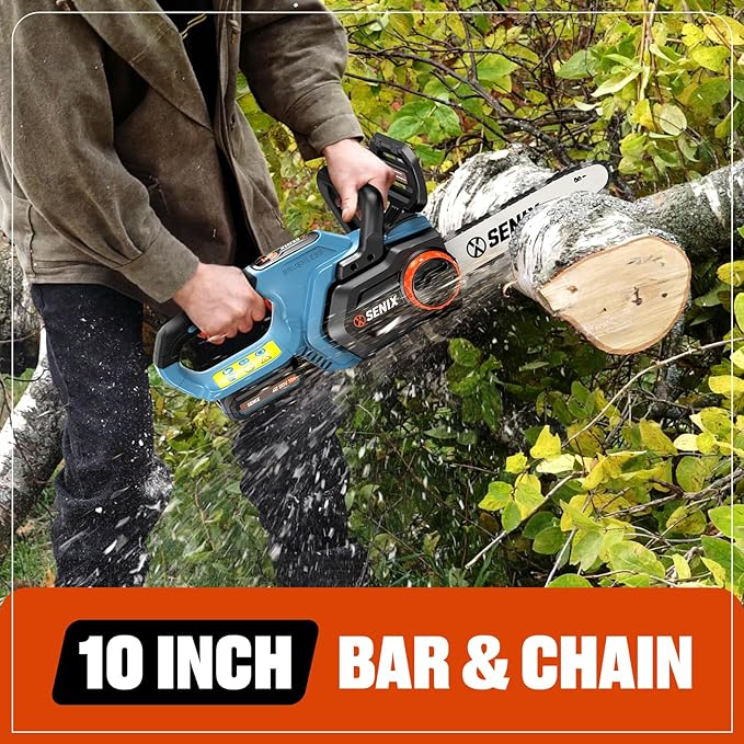 SENIX Chainsaw Cordless, 20V 10" Battery Chainsaw, Brushless Chain Saw, Includes 2.5Ah Battery & Charger, Garden Tool for Tree, Pruning, Branch Cutting, Yard, Fathers Day Gift, Tool-Free,CSX2-M