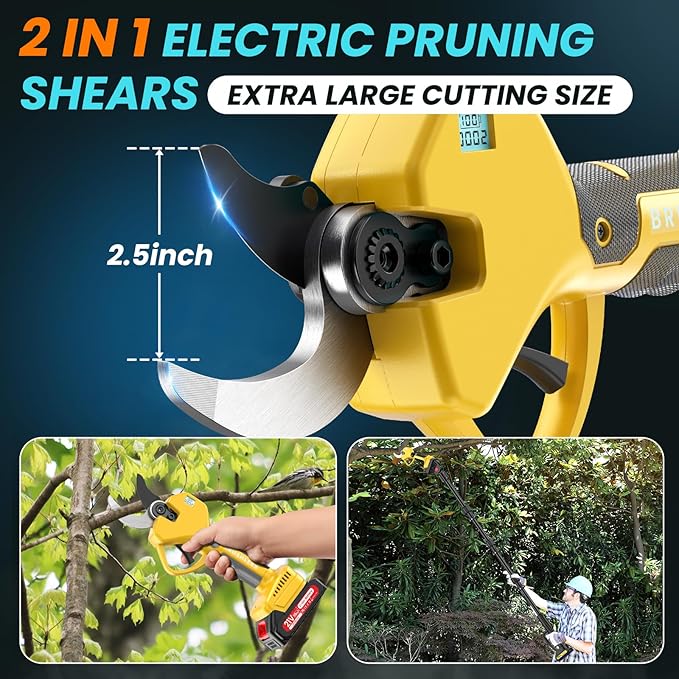 2-in-1 Pole Pruning Shears, 2.0 Inches Cutting Diameter Cordless Electric Pole Pruners - Brushless Motor, 2.0Ah*2 Batteries, SK7 Blade, 8.7FT Adjustable Branches Cutter for Tree Trimming