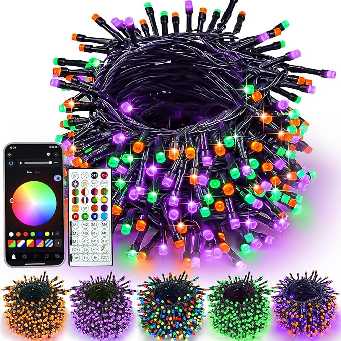 YIQU Smart Color Changing Halloween Lights, 66 FT 200 LED RGB Christmas String Lights with Remote App Control & Timer, Music Sync Multiple Modes Twinkle Light Waterproof Indoor Outdoor Decor