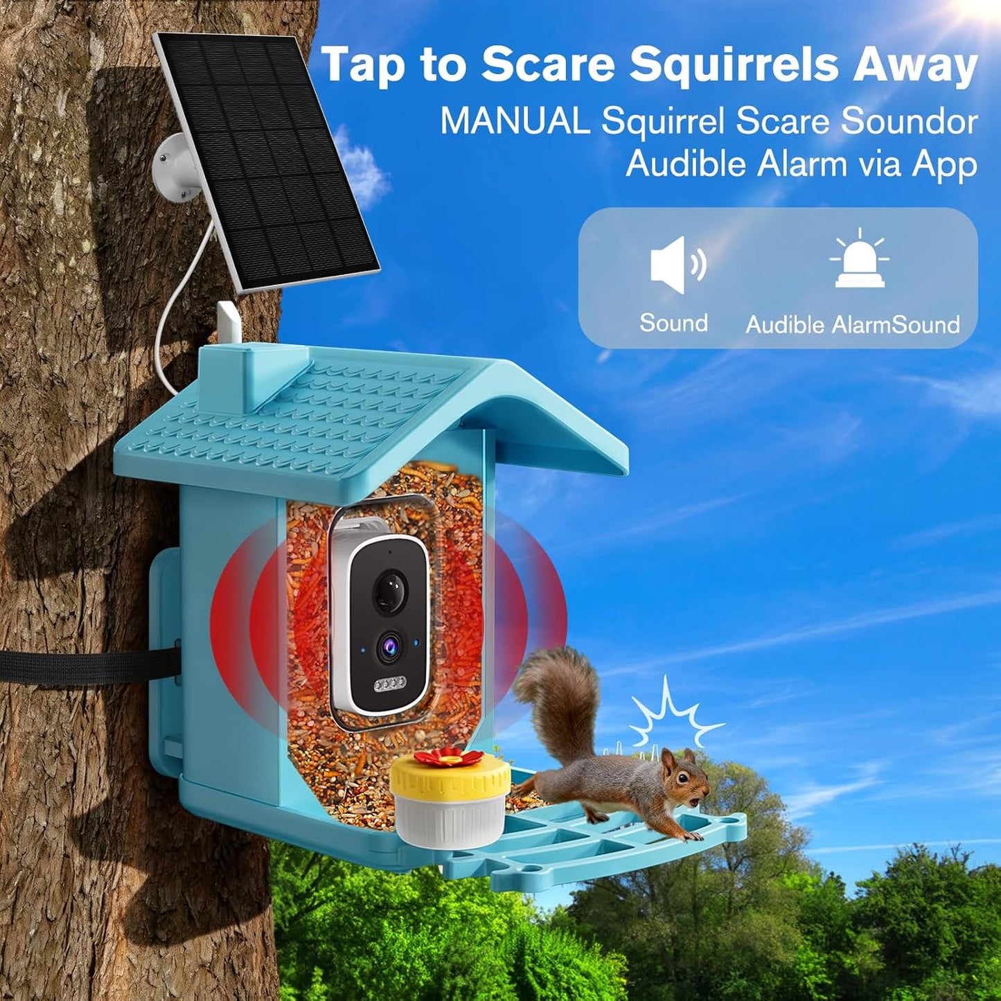 Smart Bird Feeder with Camera Solar Powered, AI Birds Species Identification, 2.5k HD Video Bird House with Camera for Outside, Weatherproof Design Ideal Gifts for Bird Lovers, Blue