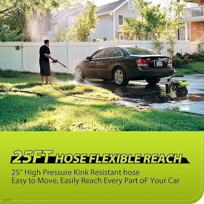 Commercial 3500PSI 2.4GPM 79.7CC Gas Pressure Washer, 2.5 HP Professional Gas Power Washer with 5 Nozzles 25FT Hose Foam Bottle for Car Fence Driveway Yard (EPA/CARB/ETL Compliant), Green