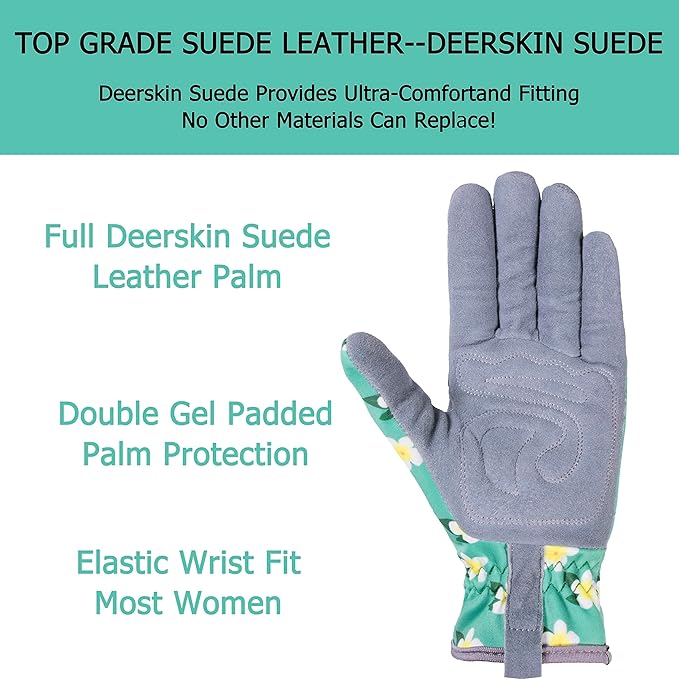 SKYDEER Premium Genuine Deerskin Suede Women's Gardening Gloves, Ultra-Soft Padded, Comfort Fit for Work (SD6611/L)