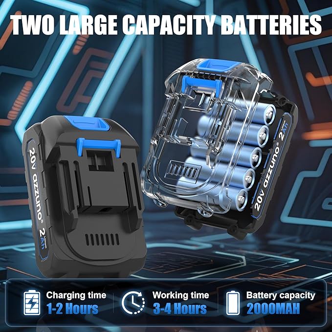 AZZUNO 20V 2-IN-1 Electric Pole Pruning Shears: 1.4 Inch Cordless Long Handle Pruner 13ft Reach, Brushless Branch Cutter with LCD Display for Tree Trimming Gardening (2Pcs 2.0Ah Batteries and Charger)