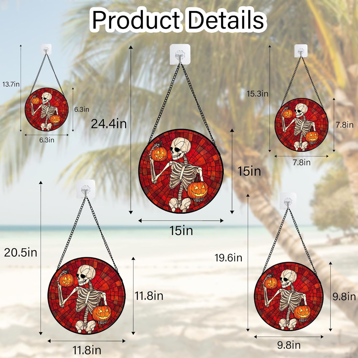 Stained Glass Window Hanging - Halloween Decorations Skeleton Pumpkin Suncatcher for Doors Garden Indoor Spooky Funny Sun Catchers Gothic Decor Horror Gifts for Women Men Friend 9.8 in