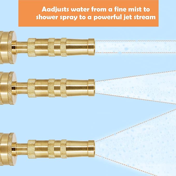 ATDAWN Brass Hose Nozzle, Heavy-Duty Brass Adjustable Twist Hose Nozzle, 2 Pack (3.5")