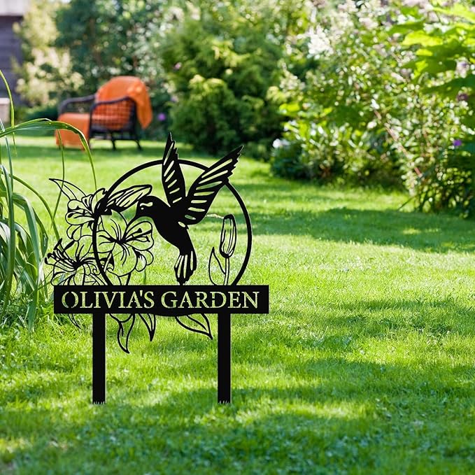 Personalized Garden Signs | Garden Stake Metal Sign | Custom Garden Sign | Customized Bird Garden Name Sign Yard Sign| Garden Signs Decorative Outdoor | Personalized Camping Gifts