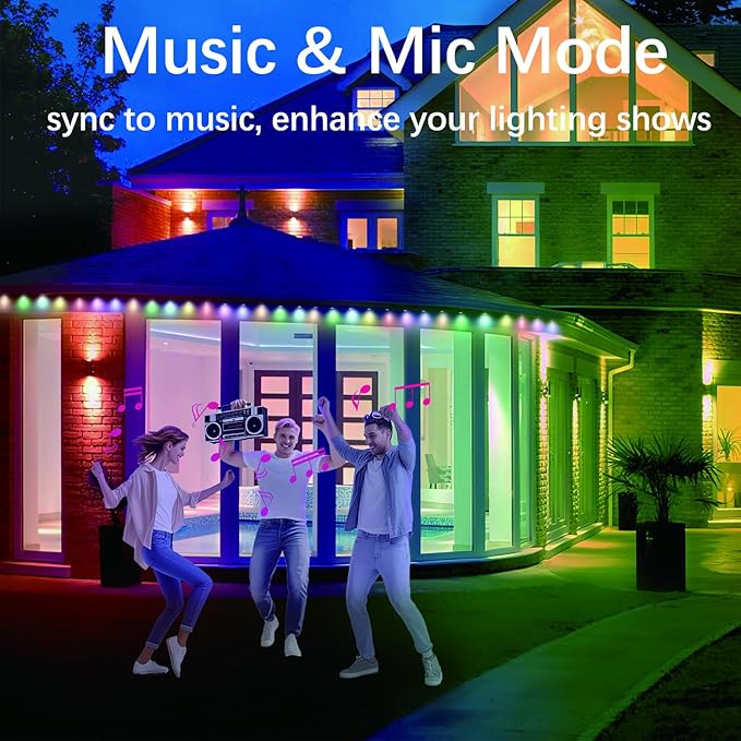 KIKO 100FT Permanent Outdoor Lights,RGB Waterproof Smart LED Eaves Lights with App Remote Control,for Christmas and All Holiday Decor,Daily and Accent Lighting,House Roof and Garden Lighting