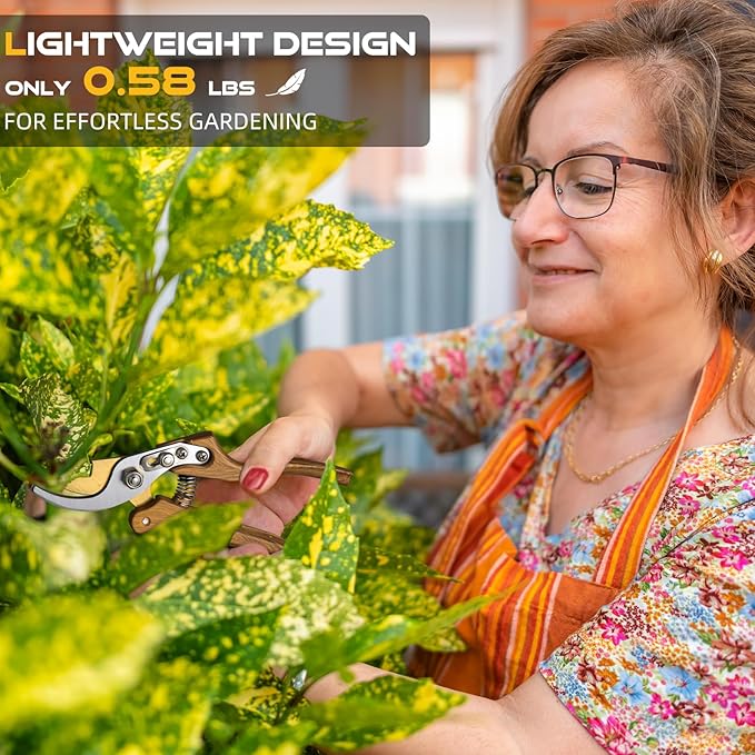 8.5" Professional Bypass Pruning Shears – Heavy Duty Garden Scissors & Clippers for Wood & Tree Trimming, Ultra Sharp SK5 Blade, Ergonomic Handle, Perfect Gardening Gift, 2025 Wood-Like Finish