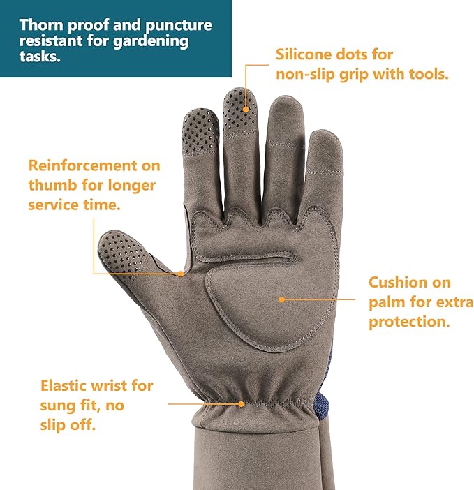 COOLJOB Thorn Proof Rose Pruning Garden Gloves for Men, Longer Sleeve Padded Yard Work for Bush, Blackberry, Cactus, Heavy Duty/Puncture Resistant/Machine Washable, Large-Pro, Navy