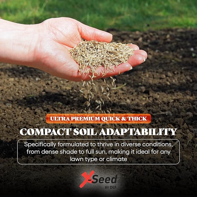 X-Seed Ultra Premium Quick and Thick Lawn Seed Mixture – Rapid Germination for Any Lawn, Dense Coverage in Sun to Shade, High-Traffic Areas, Fescue, Kentucky Blue, & Perennial Ryegrass Blend, 3lb Bag