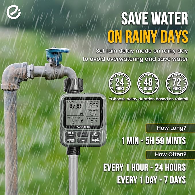 Water Timer for Garden Hose - Large LCD Display, Sprinkler Timer | Programmable Water Hose timer for Automatic Watering System | Irrigation System for Garden, Lawns, Greenhouses, Backyard