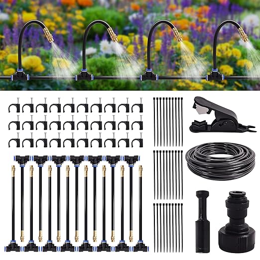 Drip Irrigation Kit, Flexible 360°Adjustable Watering System with Nozzle Control, Misting Hose for Garden, Greenhouse, Lawn, Yard & Potted Plants (49 Feets)