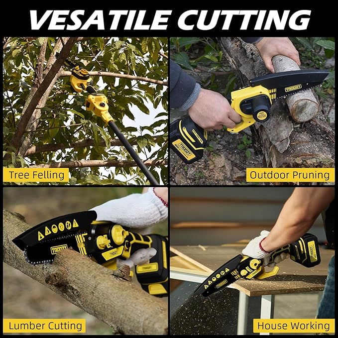 Cordless Pole Saw & Mini Chainsaw 2-in-1, 6-inch Brushless Electric Tree Trimmer,Tree Cutter for Outdoors Pruning & Wood Cutting, Battery Included