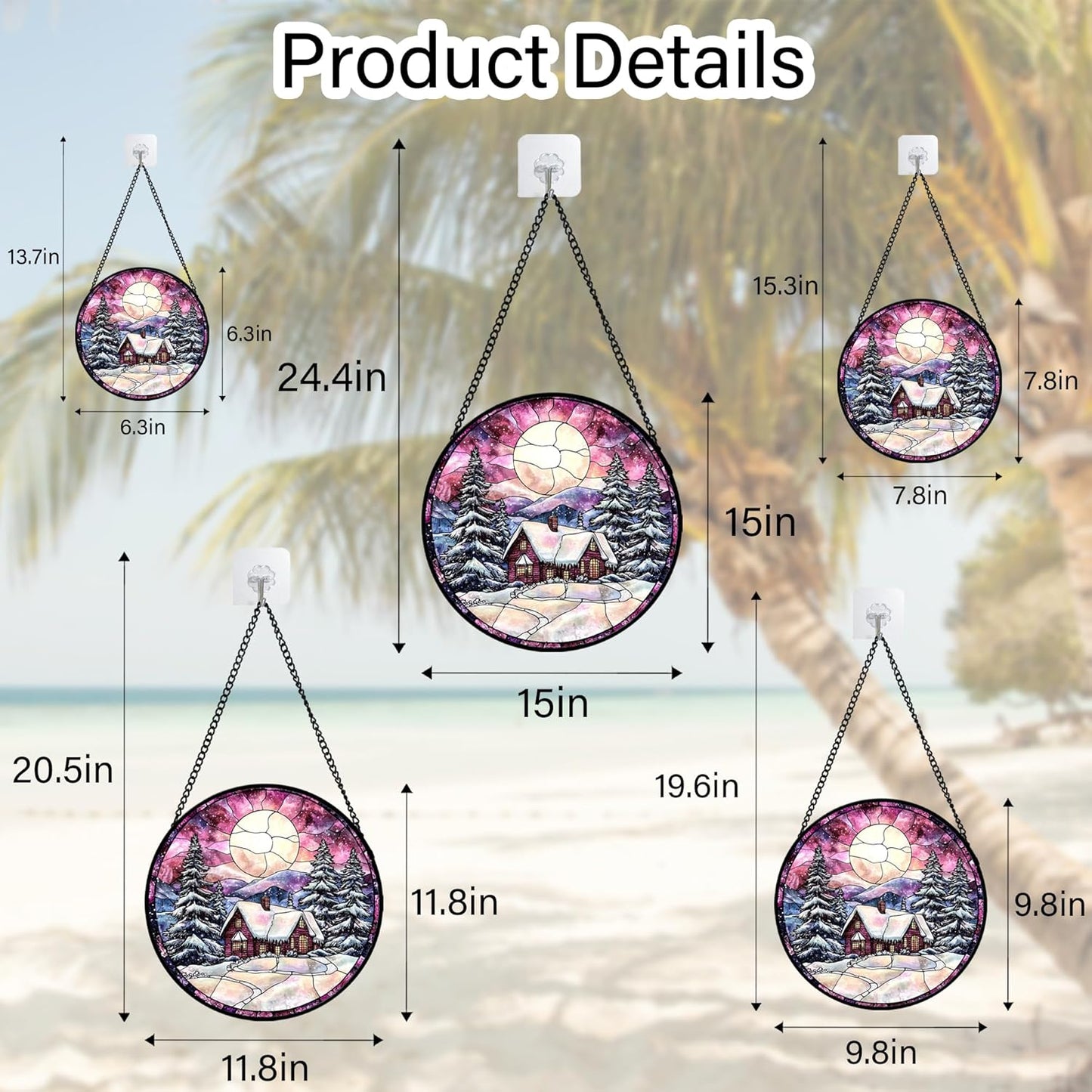 Stained Glass Window Hanging - Winter Snow Scene Cabin Moon Sun Catcher for Door Garden Home Decor Pine Tree Suncatcher Christmas Mother's Day Birthday Gifts for Women Men Mom Nana 11.8 in