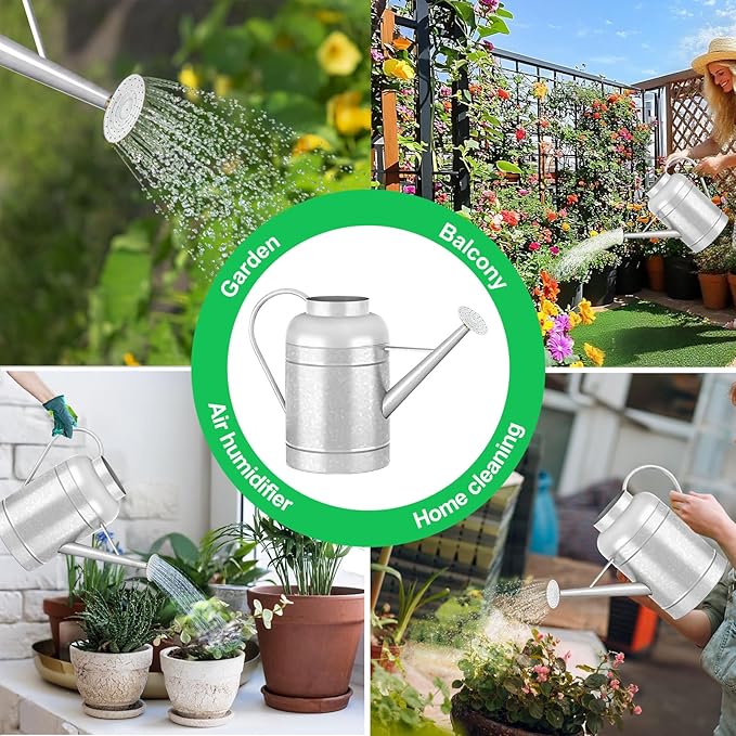 Galvanized Iron Watering Can for Indoor Plants, Bowl Watering Cans for House Plant Garden Flower, Long Spout Water Can for Outdoor Watering Plants 8.71L 2.3 Gallon