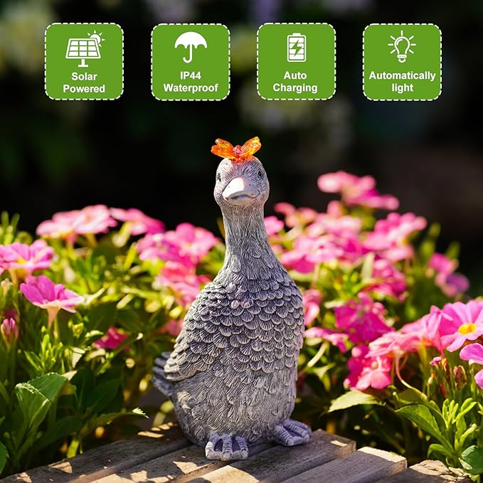 Solar Garden Statue Goose Figurine – Outdoor Decoration with Butterfly for Garden Yard Lawn Home Decor Outside : Unique Gifts for Mom Grandma