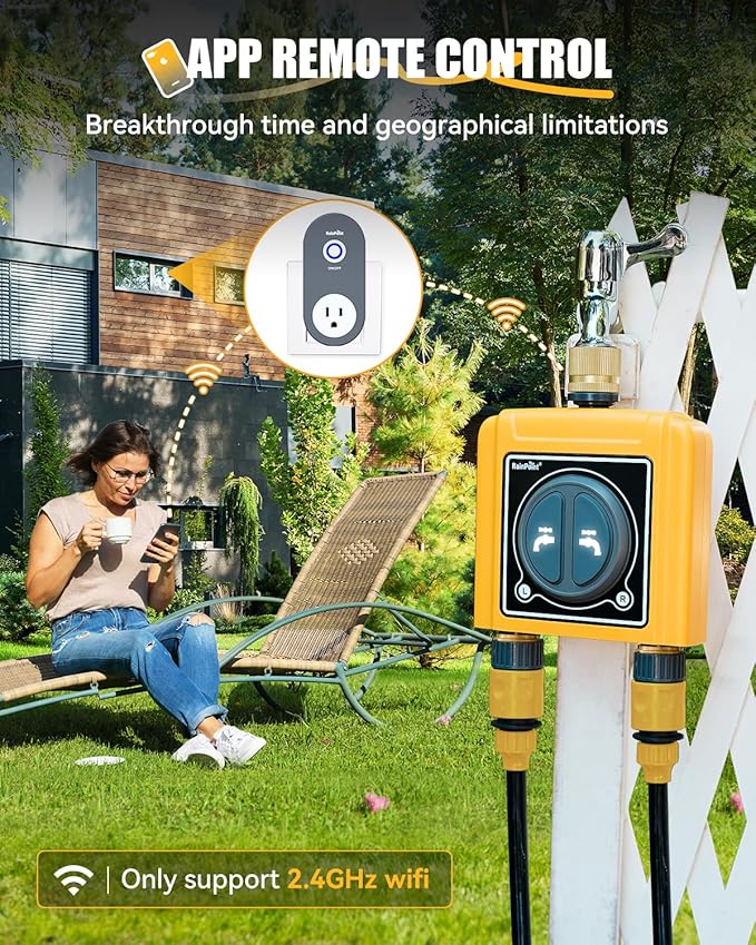 RAINPOINT WiFi Water Timer with Brass Inlet & Outlet,2 Zone WiFi Hose Timer for Lawn,WiFi Sprinkler Controller via APP/Voice Control,Automatic Watering System by Time/Weather/Quantity/Soil Moisture
