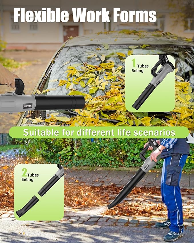 Electric Leaf Blower Cordless 530CFM - 2 X 3Ah Batteries and Fast Charger, 20V Lightweight Handheld Battery Leaf Blower with 7-Speed Control, 2 Extended Tubes for Yard, Lawn & Garden