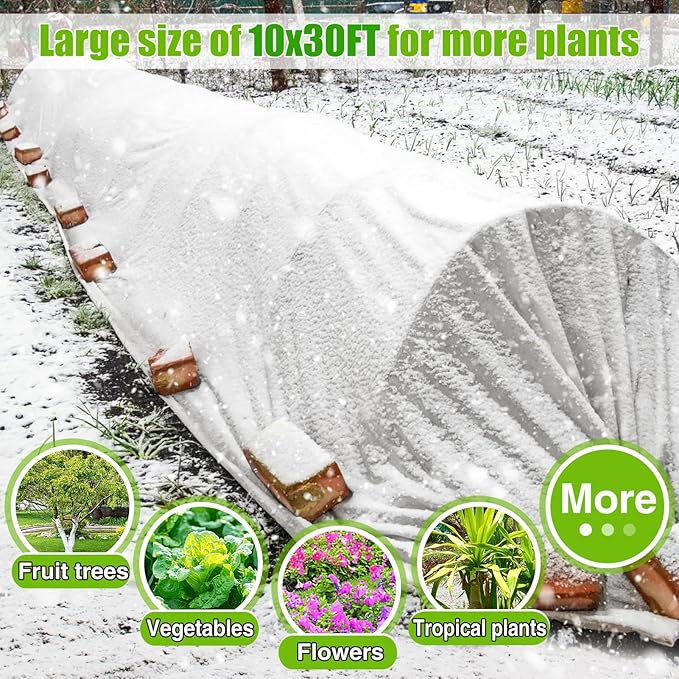 Alphatool Plant Covers Freeze Protection - 10 ft x 30 ft Frost Cloths Blankets for Outdoor Plants, 1.0oz/yd² Non-Woven Fabric Floating Row Cover, Thick Garden Covers for Raised Beds