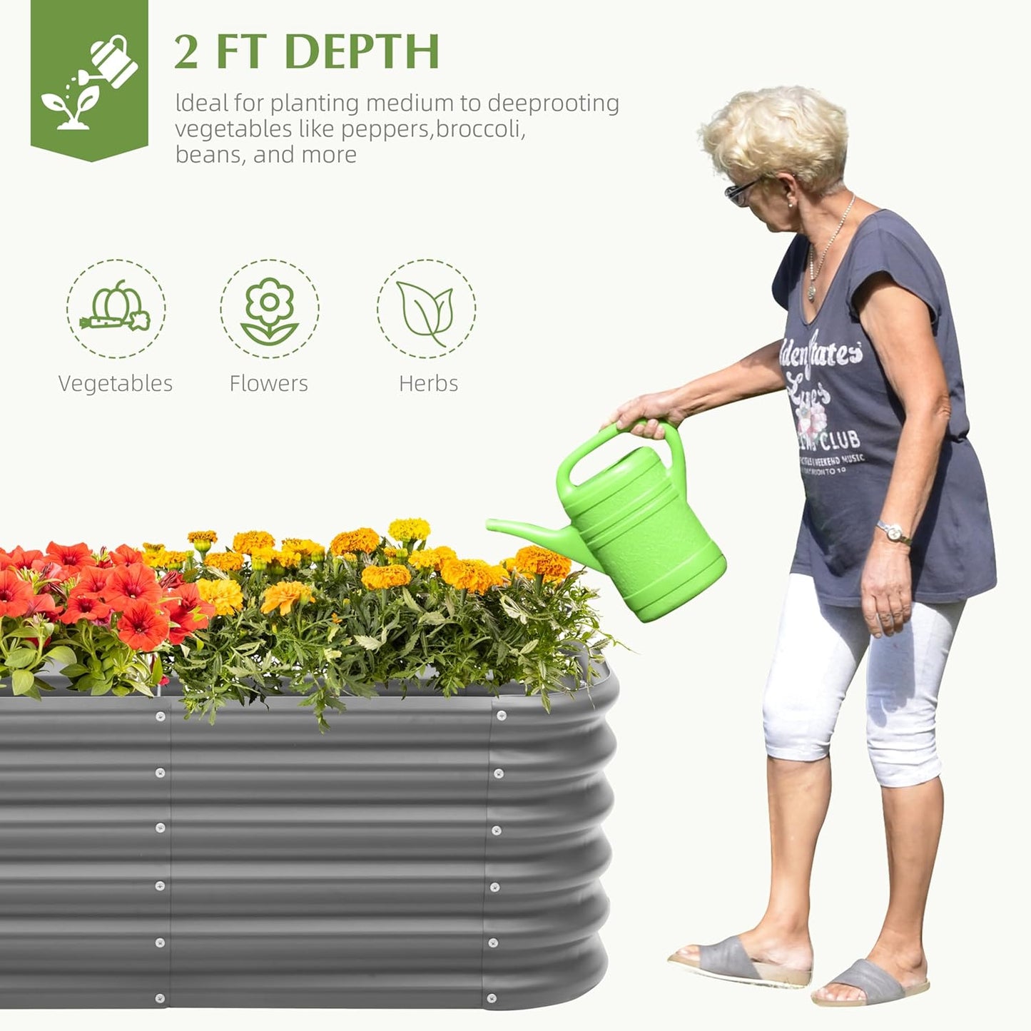 DDK Galvanized Raised Garden Bed, Outdoor Planter Bed, 4x2x1.5ft Metal Planter Box for Gardening and Planting,GD