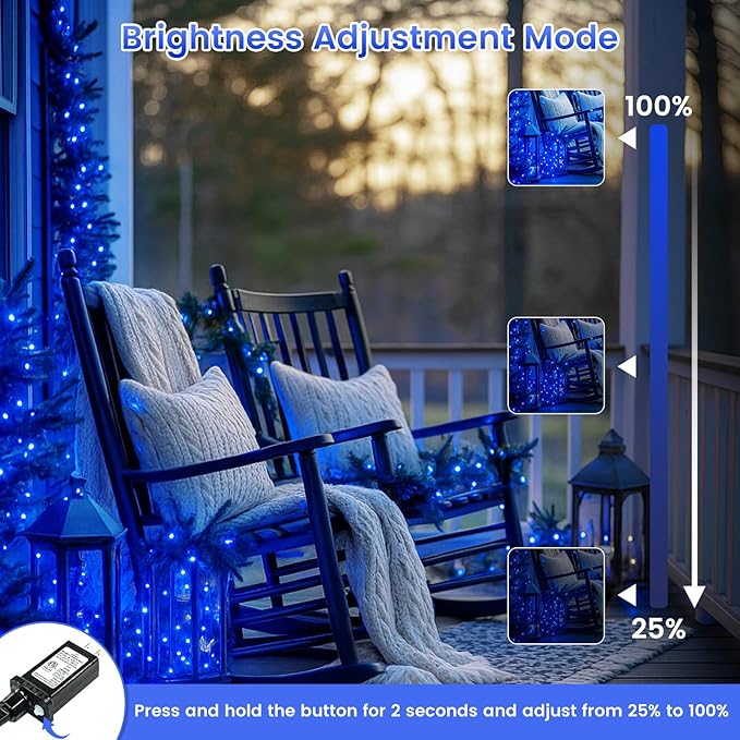 Upgraded Connectable 200 LED String Lights Indoor Outdoor, 66FT Blue Christmas Lights Waterproof, 13 Modes Twinkle Fairy Lights Plug in Clear Wire for Christmas Tree, Bedroom, Classroom, Wedding Decor