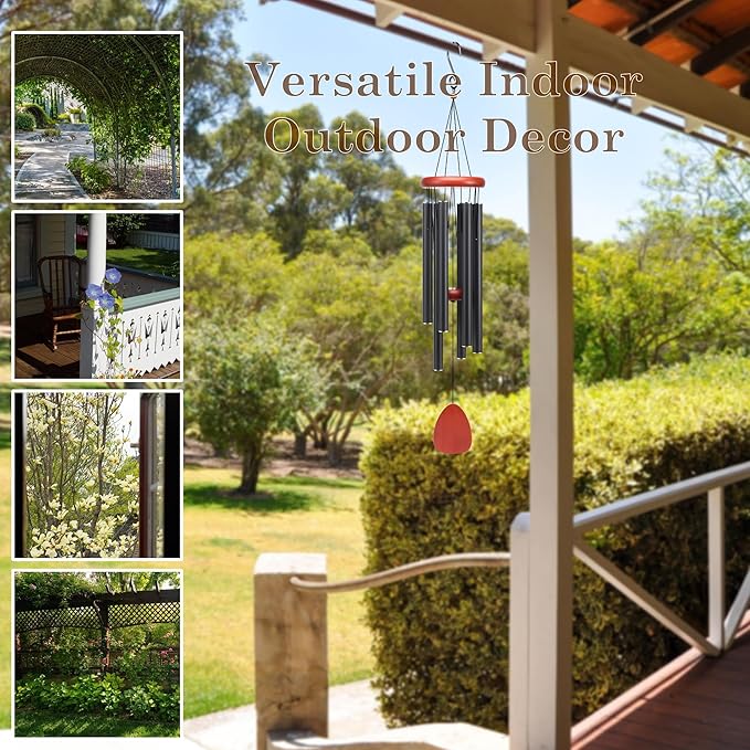 Classic Black Wind Chimes for Outside Soothing Melodic Wind Chime 37" to Create a Zen Atmosphere. Sympathy/Memorial Gift, Indoor Outdoor Garden Patio Decoration