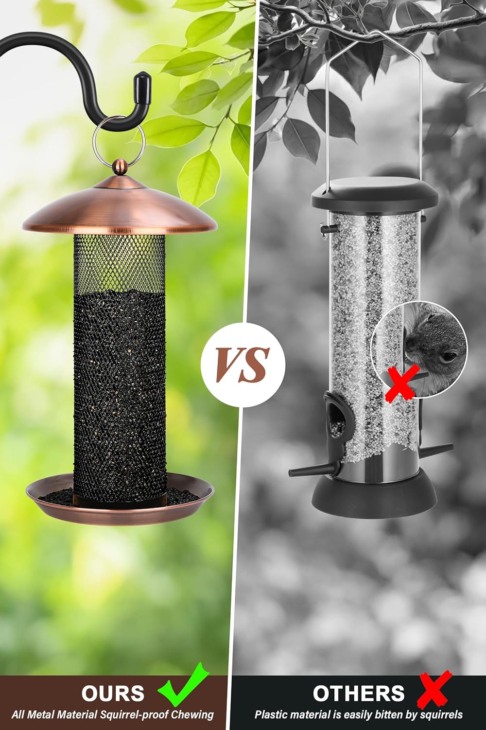 Gtongoko Finch Bird Feeders for Outdoors 2.5 LB Capacity Squirrel Proof Metal Tube Bird Feeders Thistle & Nyjer Seed Hanging Feeder, Copper, 1 Pack