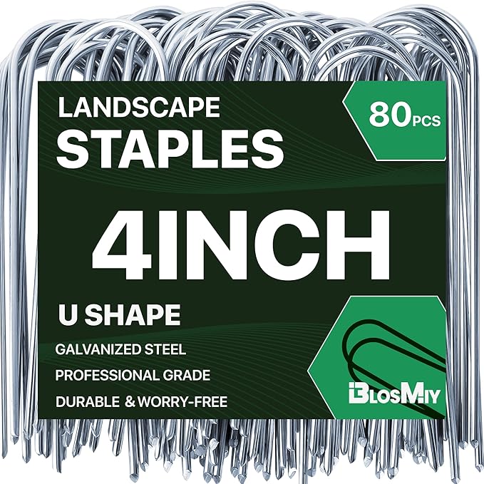 U Shaped Landscape Garden Staples 4 Inch 80 Pack Updated 11Gauge Irrigation Stakes Galvanized Garden Stakes Fabric Pins for Soaker Hose Drip Line Tubing Yard Lawn Staples for Outdoor Decorations