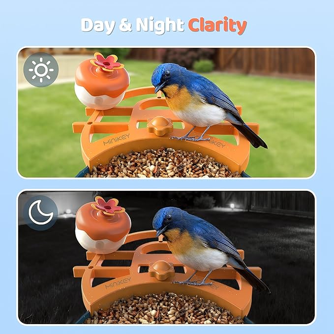 Bird Feeder with Camera Solar Powered in Outdoor Backyard :2K HD Video, AI-Powered Recognition Identifies 11000+ Species, Instant Capture and Notifications,Ideal Gift for Bird Lovers, Moms Dads.