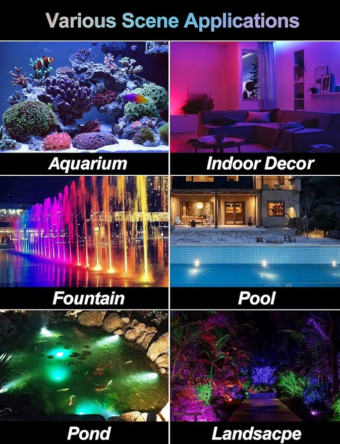 RGB Underwater Pond Lights, Super Bright 18 LED Submersible Fountain Lights Color Changing Spotlights, Bluetooth APP Control IP68 Waterproof for Fish Aquarium Tank Garden Yard Pool(Set of 12)