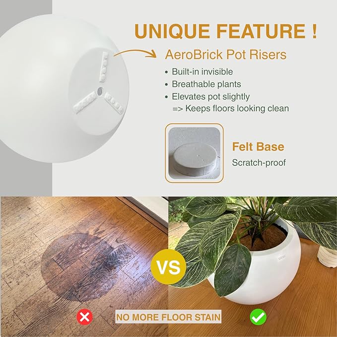 9.7" H x 12" D Globo Fiberstone Round Planter with Drainage Hole, Weather Resistant, Planters for Indoor Plants & Outdoor, 2 Extra Coco Mats (Light French Gray, 7.8" Pot Opening)