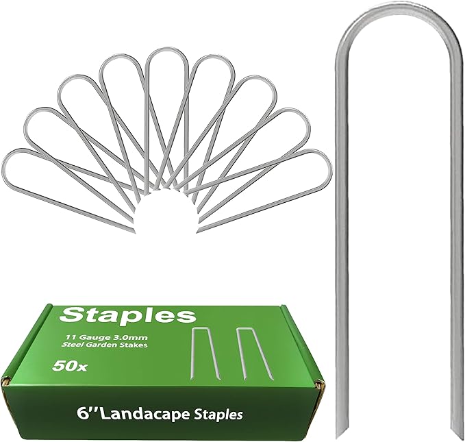 AAGUT 6 Inch Landscape Stakes 50 Pack Garden Drip Irrigation Tubing Stakes Heavy Duty 11 Gauge Galvanized Ground Staples Lawn U Hooks for Soaker Hose, Chicken Wire, Chain Link Fence, Dog Fence