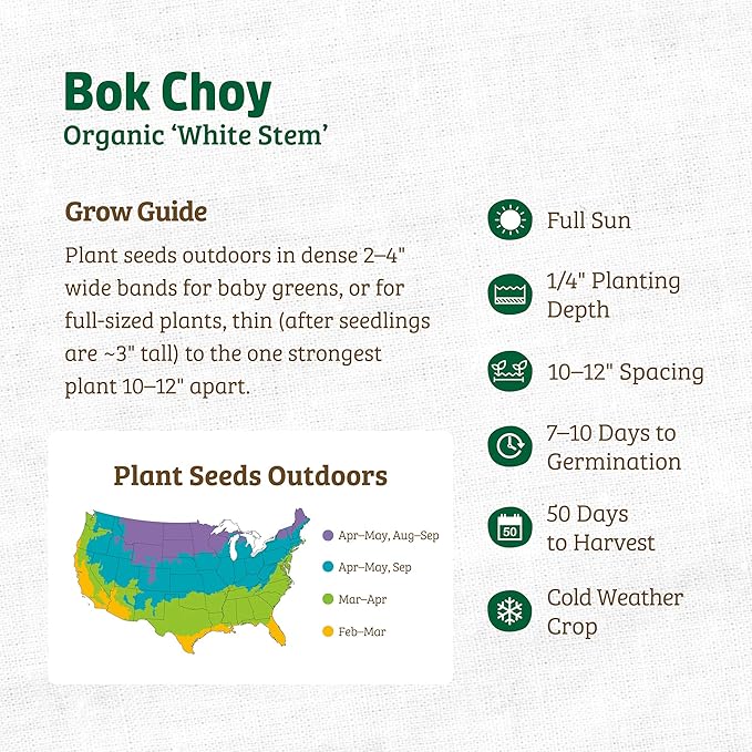 Back to The Roots 100% Organic Heirloom Seeds - Bok Choy Value Pack (1g Total)
