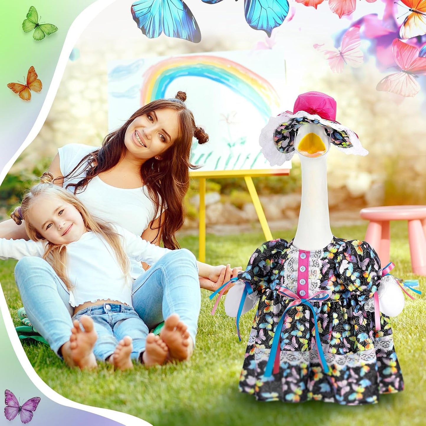 Suzile Porch Goose Outfit Butterfly Clothes for 23" High Cement or Plastic Goose Costume Dresses for Yard Lawn Outdoor Garden Patio Statue Holiday Spring Decor