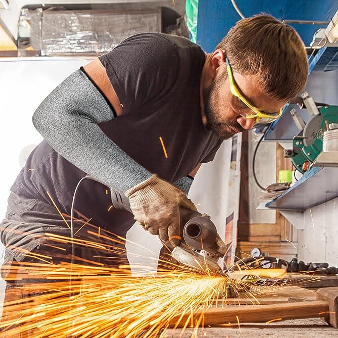 JaGely 8 Pairs Level 5 Cut Resistant Sleeves with Thumb Hole 18 Inches Arm Protection Sleeve Farmer Gardening (Gray)