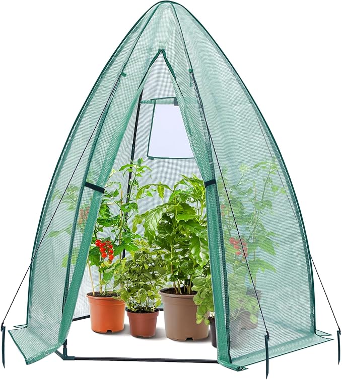 Portable Plant Protector from Animals, Ohuhu Greenhouse for Outsides with Durable PE Cover, Heavy Duty Green House with Zippered Door Mesh Window for Vegetables Flowers Fruits Herbs, 63x54x71 Inch