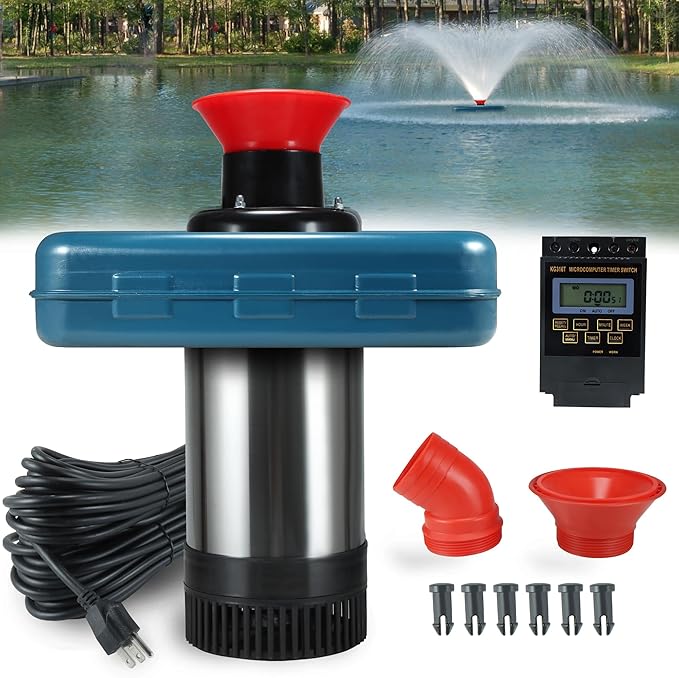 Pond Fountain Aerator 1HP, AS2 750W 15000GPH 110V/120V High Flow Floating Water Fountain Pump With 100ft Power Cord, Stainless Steel Body Aerating Fountains Cascade for Large Small Pond/Lake