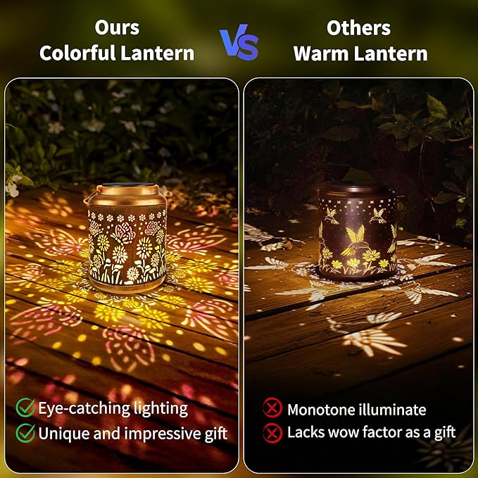 Brizled Butterfly Solar Lantern Lights with Colorful Projection, Christmas Birthday Gifts for Women Mom Grandma, Multicolor Hanging Lights Outdoor Waterproof, Solar Lantern Lights for Garden Patio