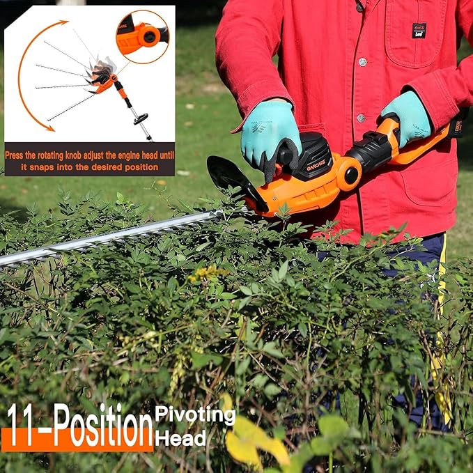 GARCARE 2 in 1 Pole Hedge Trimmer, Cordless Long Reach with 20V 4.0Ah Battery and Quick Charger, 20 inch Cutting Blade Length, 7/10 inch Cutting Capacity