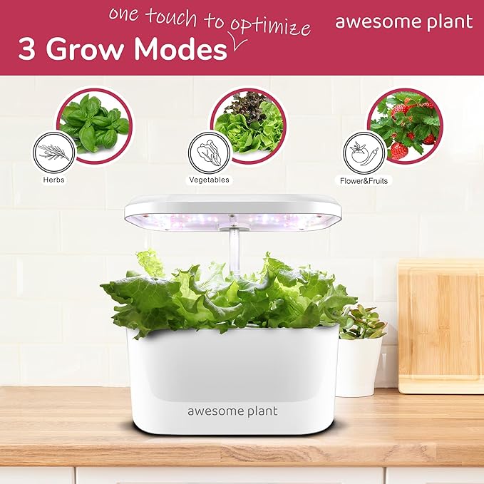 6Pro Hydroponics Growing System Kit (6 Pods), Indoor Garden Kit with 3L Watertank, 3 Grow Modes and Quiet Pump, Grow Herbs Lettuce Salad at Home Kit, Adjustable Height Up to 13", White